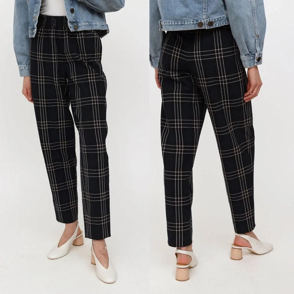 Wilfred Pants - Aritzia Wilfred High Rise Blue Cream Check Plaid Dawna Trouser Pants Size Small